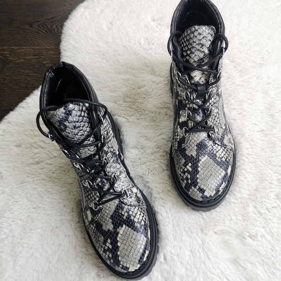 Marc Fisher Lug Kini Leather Snakeskin Combat Boot - Picture 4 of 15